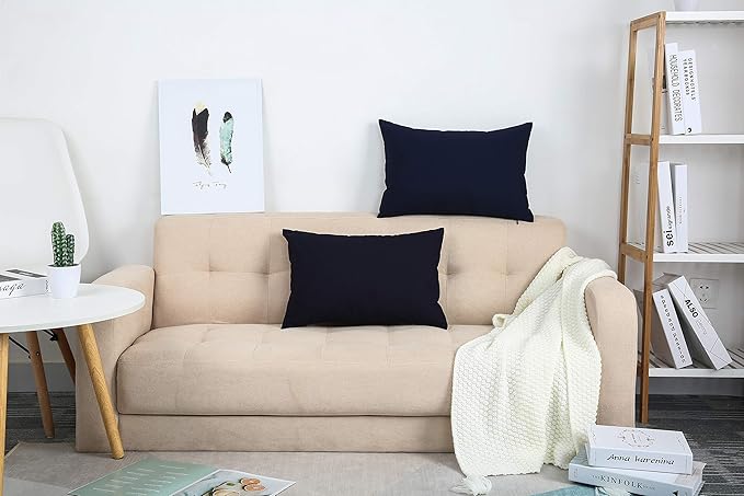 TangDepot Cotton Solid Throw Pillow Covers, 12"X18" color dark navy