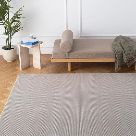 Revival Rugs Stripe 7'10"x10' Washable Area Rug for Living Room Bedroom - 100% Recycled Oeko-TEX Certified, Medium Pile, Taupe