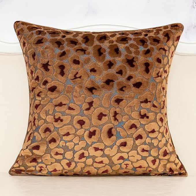 Alerfa Brown Floral Throw Pillow Cover 18 x 18 Inch Cut Velvet Sqaure Luxury Decorative Pillow Cover for Couch Living Room Bedroom
