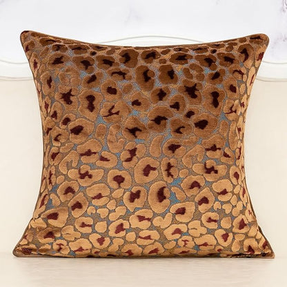 Alerfa Brown Floral Throw Pillow Cover 18 x 18 Inch Cut Velvet Sqaure Luxury Decorative Pillow Cover for Couch Living Room Bedroom