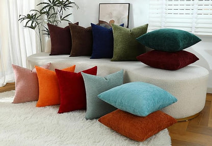 Santa Red Chenille Decorative Couch Throw Pillow Covers, Soft Cushion Cases for Home Livingroom Sofa Décor, Pack of 2, 20 x 20 Inches