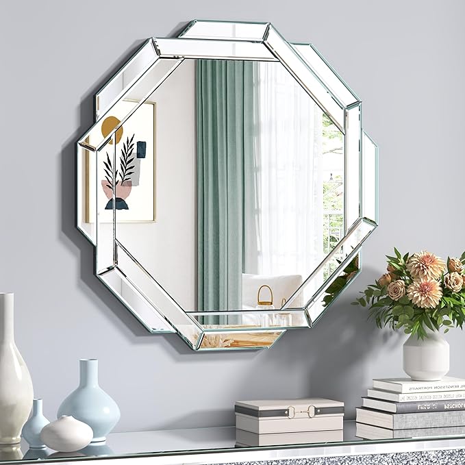 Bathroom Mirror-24”X24” Wall Mirrors Decorative, Beveled Edge Frameless Mirror for Wall, Bathroom, Vanity Room, Bedroom, Living Room and Enterway