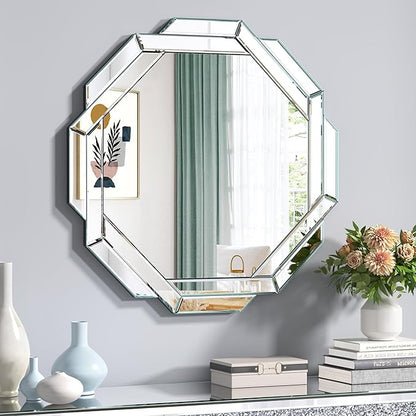 Bathroom Mirror-24”X24” Wall Mirrors Decorative, Beveled Edge Frameless Mirror for Wall, Bathroom, Vanity Room, Bedroom, Living Room and Enterway