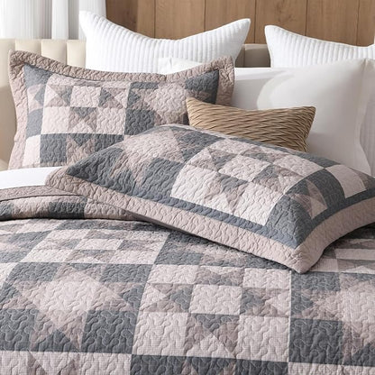 SahSahCasa 100% Cotton 120"x120" Oversized California King Bedspread Coverlet Quilt Set, Cal King Quilted Bedspread Extra Large Reversible XL Bed Spread Lightweight Comforter, Brown/Black/Taupe
