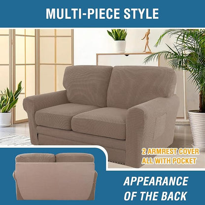 H.VERSAILTEX Multi-Pieces Sofa Covers Stretch Couch Covers Form Fitted Seats and Back Cushions Covers (2 Seat Covers Plus 2 Back Cusion Covers, Bonus 2 Armrest Covers), Macchiato