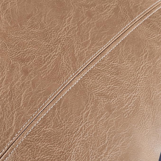 Fancy Homi 2 Packs Tan Long Lumbar Waterproof Faux Leather Decorative Throw Pillow Covers 14x20 Inch for Outdoor Couch Bed, Beige Hand Stitched Cushion Case 35x50 cm, Taupe Modern Farmhouse Home Decor