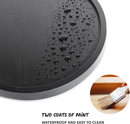 Round Decorative Tray Wood Bathroom Counter Organizer Farmhouse Kitchen Decor Wooden Riser for Soap Dish, Perfume, Candle, Sponge, 9" - Black