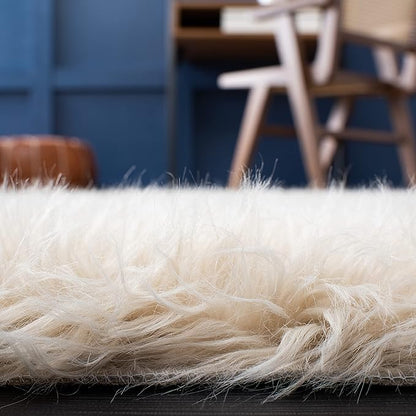 SAFAVIEH Faux Sheep Skin Collection 3' x 5' Beige FSS115K Silken Glam 2.35-inch Thick Area Rug
