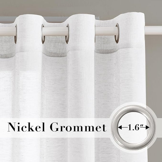 H.VERSAILTEX Linen Curtains Nickel Grommet Natural Linen Semi-Sheer Curtains 2 Panels Privacy Added Premium Soft Rich Material Drapes for Bedroom/Living Room - 52x54 - Inch - Pure White