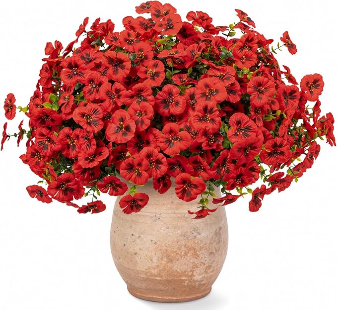 Artificial Flowers, 24 Bundles, Decorative Bouquets for Home, Wedding, Garden, Office Decor (Red)