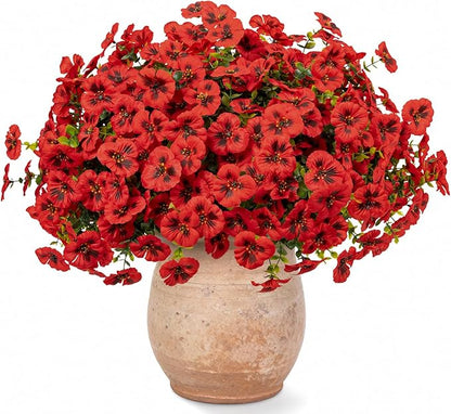 Artificial Flowers, 24 Bundles, Decorative Bouquets for Home, Wedding, Garden, Office Decor (Red)