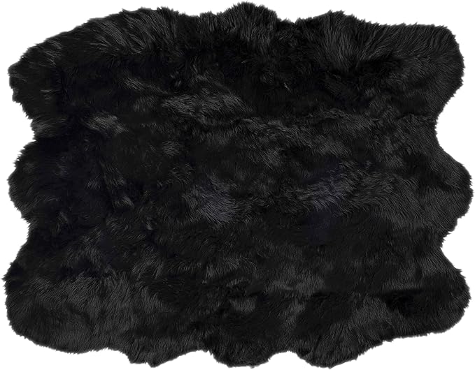Luxe Gordon Faux Fur Rug with Soft and Fluffy Pile | Machine Washable Living Room Rug with Anti-Slip Backing | Cruelty-Free Area Rugs for Office or Bedroom, Black, 5 ft x 6 ft