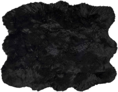 Luxe Gordon Faux Fur Rug with Soft and Fluffy Pile | Machine Washable Living Room Rug with Anti-Slip Backing | Cruelty-Free Area Rugs for Office or Bedroom, Black, 5 ft x 6 ft