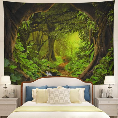 Tushelia Forest TreeTapestry Tree of Life Tapestries Nature Landscape Wall Decor Stream Through Rainforest Tapestry Wall Hanging for Living Room