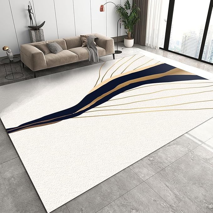 Golden Line Cracks Area Rug, Abstract Gold Line Art Home Decor Rug, Easy Clean Carpet for Living Room Bedroom Kitchen Dining Room Home Office Floor Rug 5ftx7ft