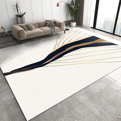 Golden Line Cracks Area Rug, Abstract Gold Line Art Home Decor Rug, Easy Clean Carpet for Living Room Bedroom Kitchen Dining Room Home Office Floor Rug 5ftx7ft