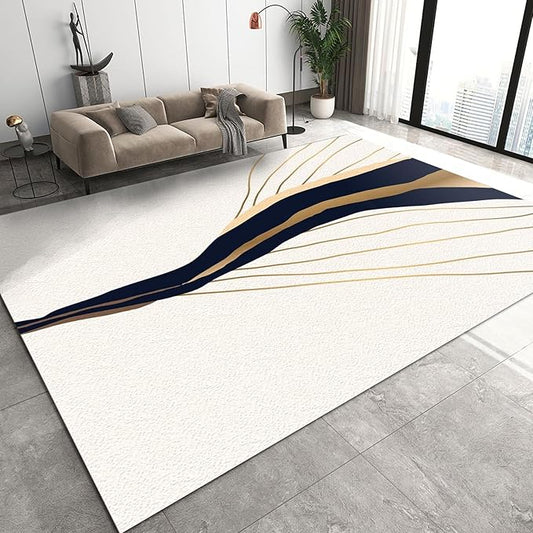 Golden Line Cracks Area Rug, Abstract Gold Line Art Home Decor Rug, Easy Clean Carpet for Living Room Bedroom Kitchen Dining Room Home Office Floor Rug 5ftx7ft