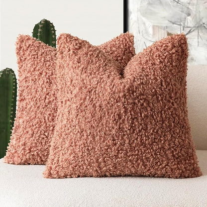 Foindtower 2 Pieces 16x16 Inch Dusty Pink, Faux Fur Throw Pillow Cover Accent Sherpa Furry Pillow Covers Fuzzy Soft Pillowcases Cozy Sheepskin Decorative Fleece Cushion Case for Bed Couch Living Room