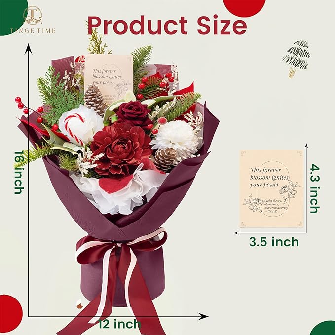 TINGE TIME Preserved Flowers Bouquet, New Year Faux Rose Bouquets, Artificial Flowers Poinsettia Faux Flowers, for Christmas Centerpiece Table Home Holiday Party