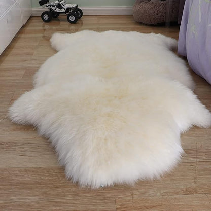 Woolous Sheepskin Rug – Large Genuine New Zealand Sheepskin, Extra Thick & Fluffy Ivory Sheep Skin Pelt, Luxuriously Soft Area Rug for Living Room, Bedroom, Sofa & Chair (3.5 x 2.3 ft)