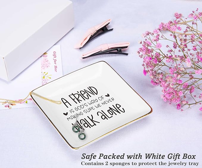 NZY Friendship Gift for Woman,Sister,Birthday Chirstmas Gifts for Women, Best Friends Bestie BFF Soul Sister-Ceramic Jewelry Tray Trinket Holder Ring Dish-A Friend is God's Way