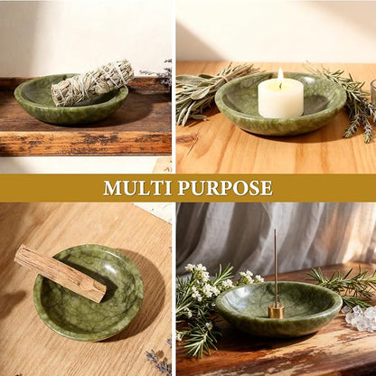 Koville Natural Marble Incense Holder, Incense Holder for Sticks with 9 Holes, Handmade Incense Burner Ash Catcher for Meditation Yoga SPA, Balsam Fir/Palo Santo/Sage/Cone (Green)