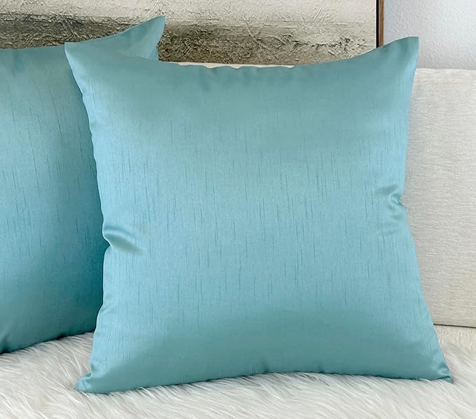 Aiking Home Collection 26x26 Inches Faux Silk Square European Shams, Zipper Closure, Aqua (Set of 2)