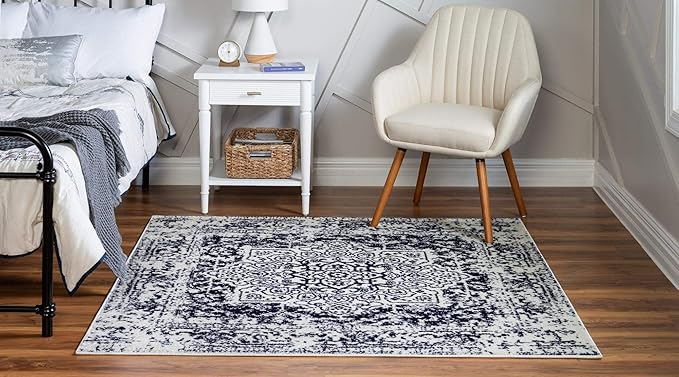 Rugs.com Arlington Collection Rug – 8 Ft Square Blue Medium-Pile Rug Perfect for Living Rooms, Kitchens, Entryways