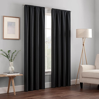 ECLIPSE Kendall Modern Blackout Thermal Rod Pocket Window Curtain for Bedroom or Living Room (1 Panel), 42" x 95", Black