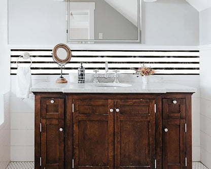 FLFK Wallpaper Border - Black and White Striped Wall Borders Decal Peel and Stick Trim 10" x 240"