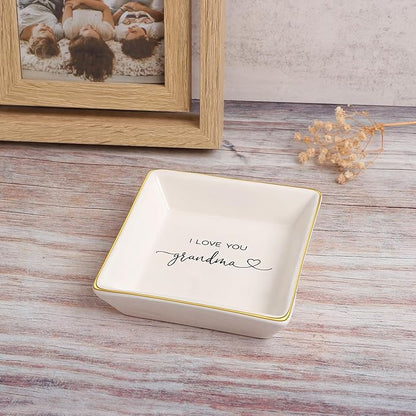 JoycuFF Grandma Birthday Gifts from Granddaughter Jewelry Trinket Dish Tray Unique Gifts for Grandmother Mother's Day Christmas Thanksgiving Day