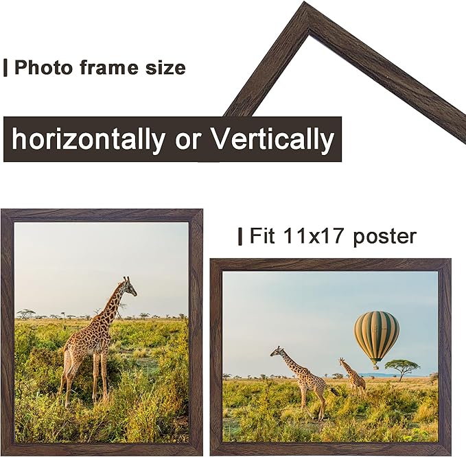11x17 Picture Frame Set of 3,Wooden Frame 11by17 Wall Gallery Poster Photo frame walnut with Durable Shatter Resistant Plexiglass for Wall Mounting Family -friend- wedding best gift