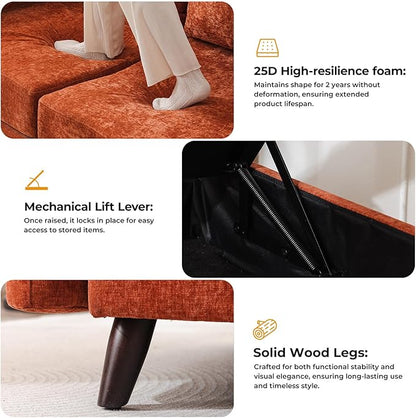 135'' Modular Sectional Sofa with Seats Storage, Oversized U Shaped Couch for Living Room,4-Seater Comfy Cloud Couches with Deep Seat,Movable Ottoman,2 Throw Pillow,Chenille,Orange