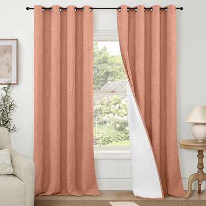 Lajode Linen Blackout Curtains 90 Inch Long, Terracotta Extra Long Curtains for Bedroom Living Room Modern Farmhouse, Thermal Light Blocking Faux Linen Energy Save Drapes Each 52x90 Inch 2 Panels