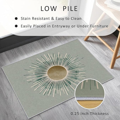 Sun Rug, 4x6 Area Rugs Boho Simple Minimalist Green Pattern for Living Room, Bedroom, Sun Home Decor Accessories Indoor Carpet, Non Slip & Machine Washable