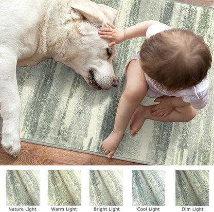Modern Abstract Entryway Rug Indoor 2x3 Washable Rug Non-Slip Soft Small Area Rug Sage Green Grey Kitchen Mats Thin Print Faux Wool Floor Carpet Throw Rugs for Entrance Bedroom