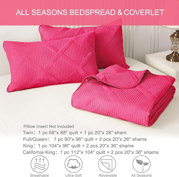 Exclusivo Mezcla Oversized King Quilt Set- Hot Pink Cal King Quilts Bedding Set with 2 Pillow Shams, Modern Bedspread with Striped Pattern, Soft Lightweight Bedspreads Coverlets for All Seasons