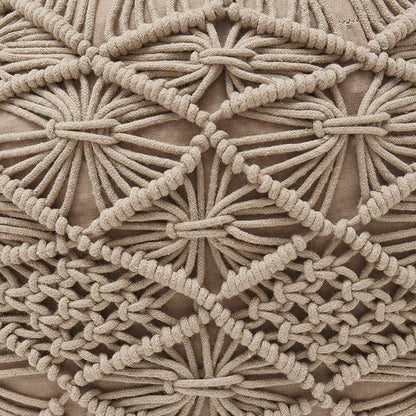 Ornavo Home Pouf Ottoman Foot Rest - 100% Cotton Pouffe - Hand Knitted Macrame Braid - Boho Round Stuffed Ottoman for Living Room, Bedroom - Beige