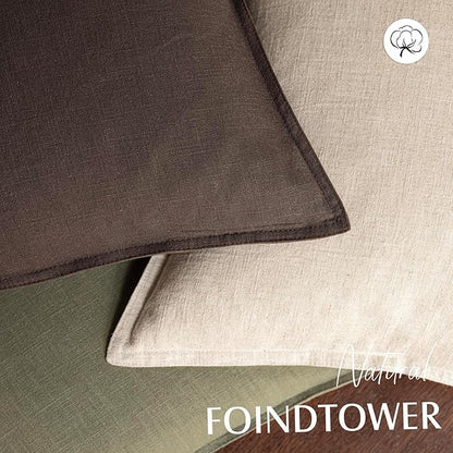 Foindtower Pack of 2, Decorative Linen Soild Throw Pillow Covers Soft Accent Cushion Case Farmhouse Neutral Pillowcase for Chair Couch Sofa Bedroom Living Room Home Decor 18x18 Inch Olive Branch Green
