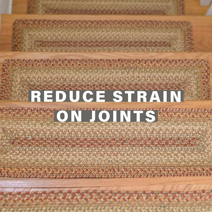 Homespice Harvest Jute Braided Stair Tread, Warm Country Decor, Set of 13, Multicolor 8x28 Rectangle Rugs for Stairs - Easy to Clean, Tightly Stitched and Durable