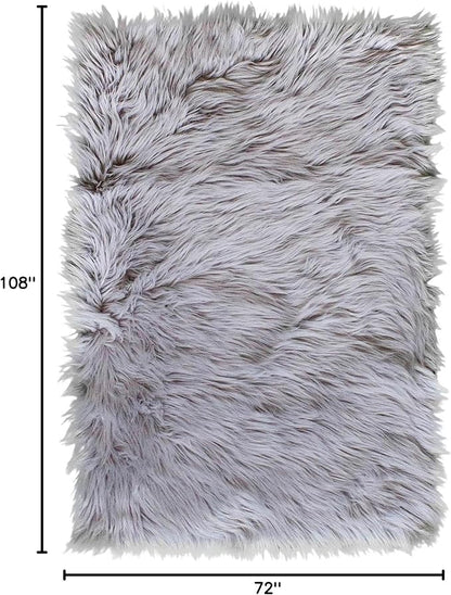 Gray Faux Fur Shaggy Rug - Oversized 6ft x 9ft Super Soft Living Room Carpet - Gray Decor for Bedroom