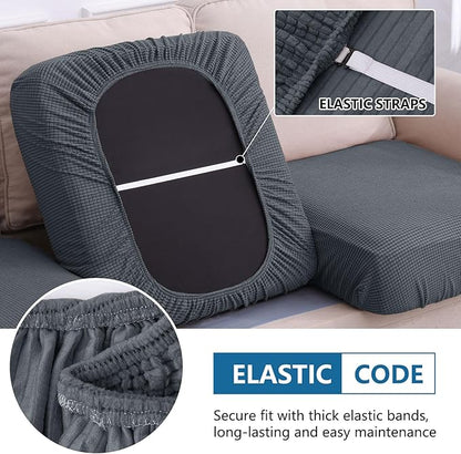 hyha Waterproof Couch Cushion Covers, Washable Sofa Cushion Slipcovers, Thick Stretch Jacquard Fabric, Couch Sofa Covers for Pets with Elastic Bottom (2 Pieces, Grey)