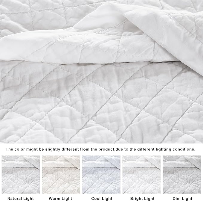 WDCOZY 100% Pre-Washed Cotton King Size Quilt Set - White Ruffle Box Soft Lightweight Bedspread, Textured Like Linen, Farmhouse Country Rustic Coverlet, Shabby Chic Gauze Bedding, 3 Pieces