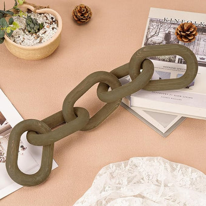 Decorative Wood Chain Link Modern Boho Home Farmhouse Decor, 5 Link Chain Decor Hand-Carved Wooden Aesthetic Crafts, Sustainable Pine Wood for Shelf, Living Room, Rustic Country