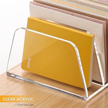 YUXUN Desk File Organizer,6-Section Acrylic Desk Organizer,Vertical File Sorter Holder Organization for Office School & Classroom (Clear - 1Pack)