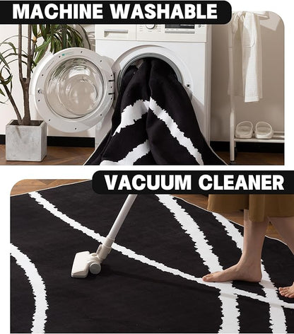 YIHOUSE Black Modern Area Rug 6x9,Abstract Rugs for Bedroom,Minimalist Striped Rug,Black and White Geometric Rug,Dark Washable Area Rugs 6x9 Non Slip Rugs for Living Room，Office