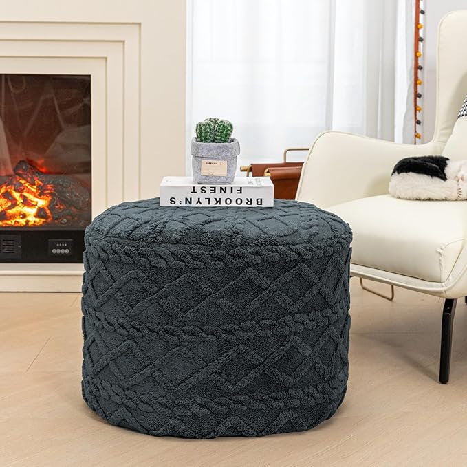 Pouf Ottoman Boho Poof Home Décor Floor Pouffe Handmade Circular Ottoman Footrest for Bedroom Foot Stool Poufs for Living Room 20x20x14 Inches