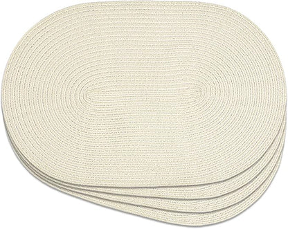 Noctiflorous Oval Braided Placemats Set of 4 Woven 12x18 Inch Non Slip Washable Heat Resistant Place Mats Round Tablemats for Dining Kitchen Party Daily Table Decor Dinner Mats (Solid Beige White, 4)