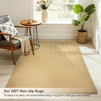 BESTSWEETIE 3x5 Washable Rug Hand-Woven Low Pile Soft Modern Farmhouse Bohemian Decor Reversible Braided Rugs with Tassels Throw Carpet for Living Room Bedroom Entryway Bathroom, Natural Jute