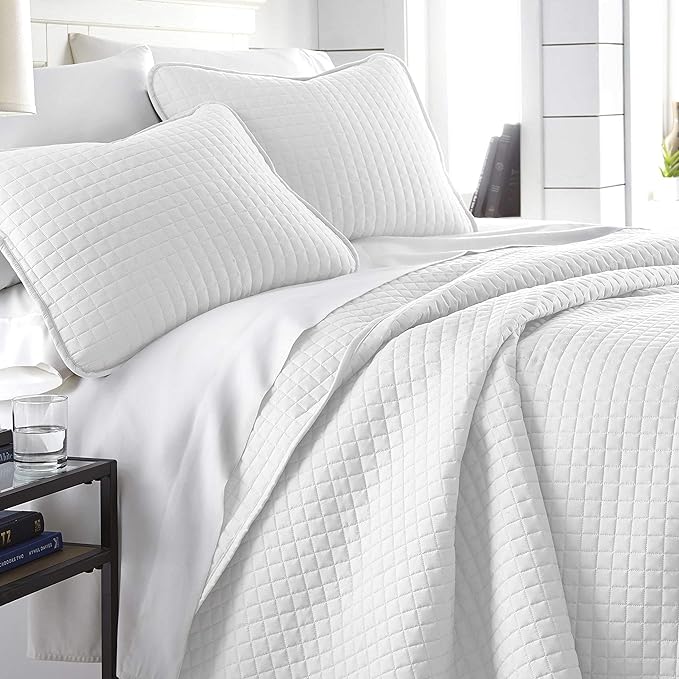 Southshore Fine Living, Inc. White Queen Quilt Bedding Set, Dual Fit Luxury Bedding Quilts, Queen Size Bedspread/Coverlet, Full Size Quilted Comforter/Bed Spread w/Pillow Shams, White Quilts